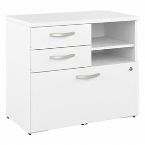 Hybrid Office Storage Cabinet with Drawers in White - Engineered Wood