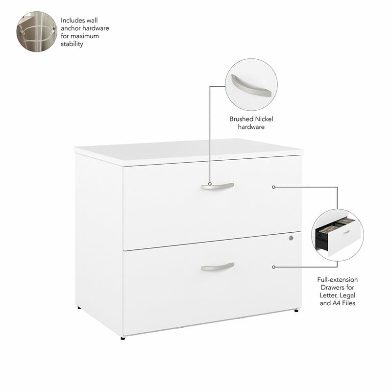 Hybrid 2 Drawer Lateral File Cabinet in White - Engineered Wood
