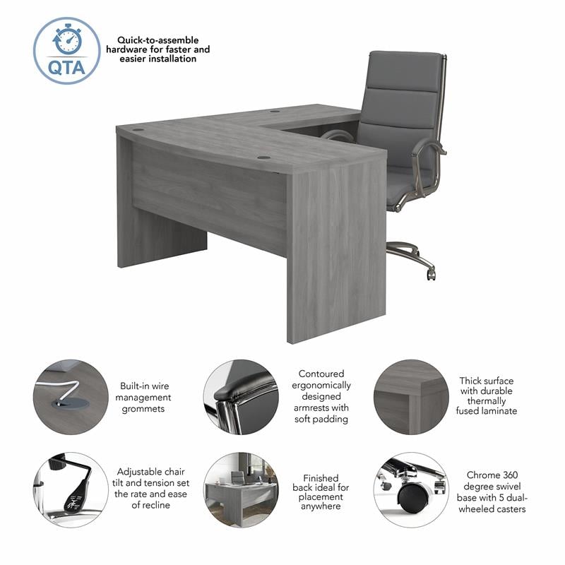 Echo L Shaped Bow Front Desk with Chair in Modern Gray - Engineered Wood