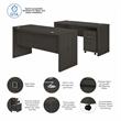 Echo Bow Front Desk and Credenza w/ Drawers in Charcoal Maple - Engineered Wood