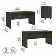 Echo Bow Front Desk and Credenza w/ Drawers in Charcoal Maple - Engineered Wood