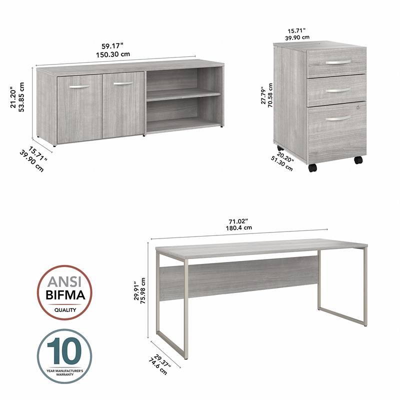 Hybrid 72W Desk with Storage and Drawers in Platinum Gray - Engineered Wood