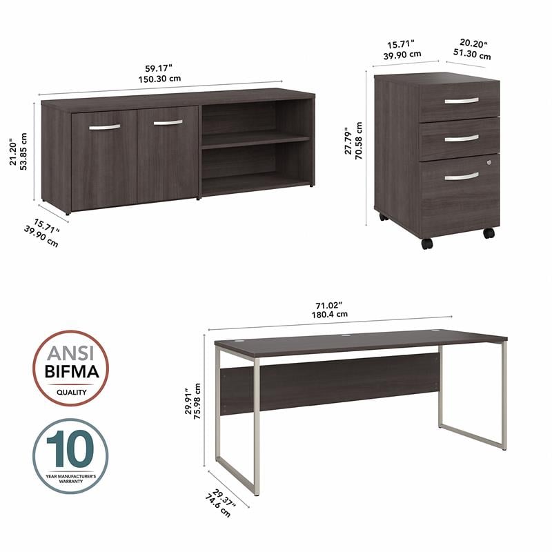 Hybrid 72W Desk with Storage and Drawers in Storm Gray - Engineered Wood