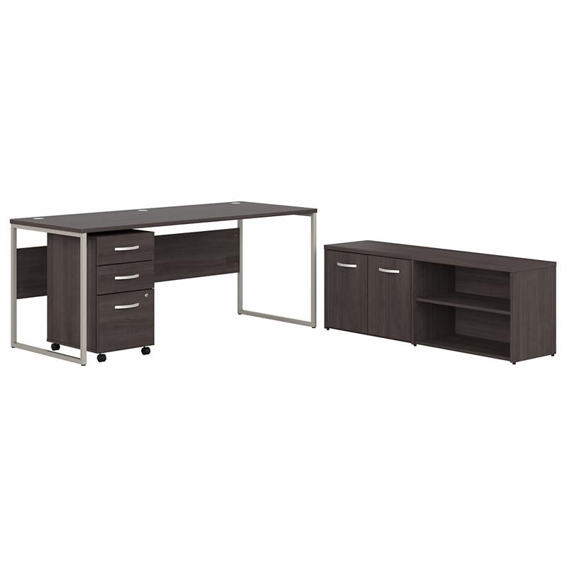 Hybrid 72W Desk with Storage and Drawers in Storm Gray - Engineered Wood