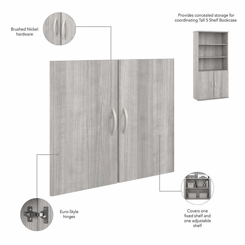 Hybrid Tall 5 Shelf Bookcase with Doors in Platinum Gray - Engineered Wood