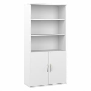 Hybrid Tall 5 Shelf Bookcase with Doors in White - Engineered Wood