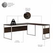 Hybrid 72W x 30D L Shaped Table Desk in Black Walnut - Engineered Wood