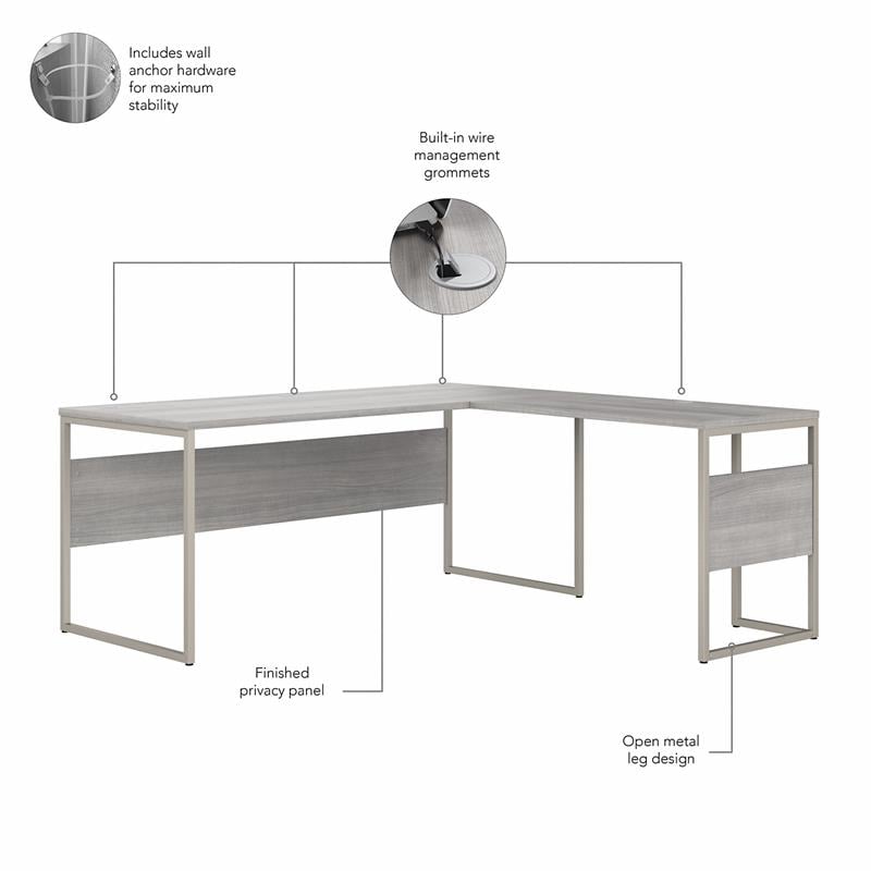 Hybrid 72W x 30D L Shaped Table Desk in Platinum Gray - Engineered Wood