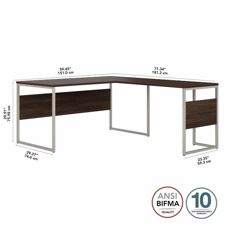 Hybrid 60W x 30D L Shaped Table Desk in Black Walnut - Engineered Wood