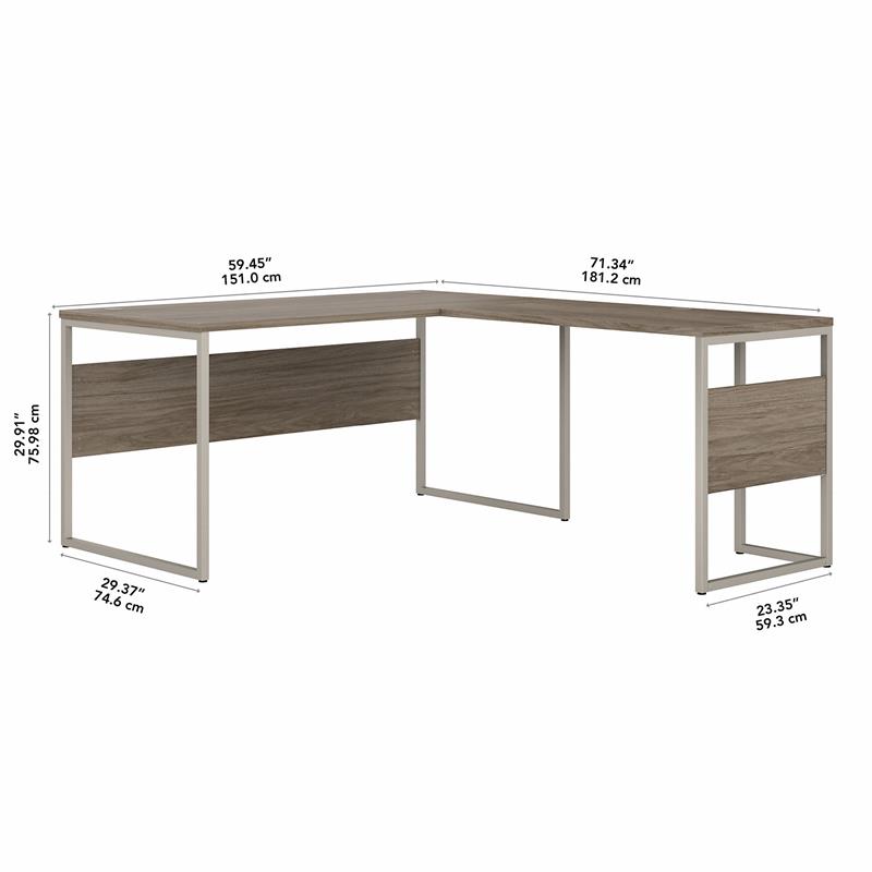 Hybrid 60W x 30D L Shaped Table Desk in Modern Hickory - Engineered Wood