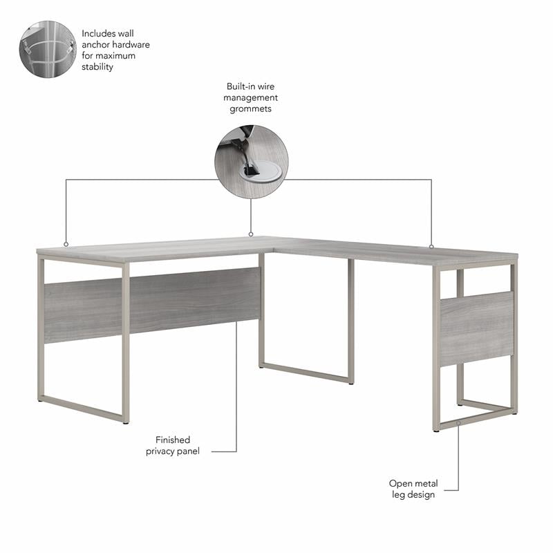 Hybrid 60W x 30D L Shaped Table Desk in Platinum Gray - Engineered Wood