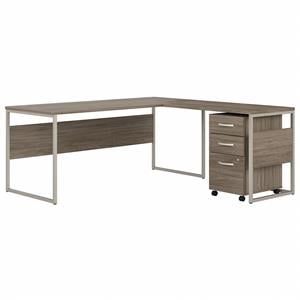 Hybrid 72W L Shaped Table Desk with Drawers in Modern Hickory - Engineered Wood