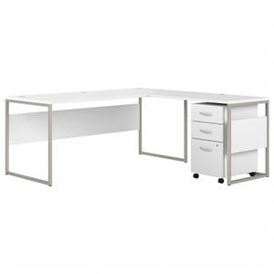Hybrid 72W L Shaped Table Desk with Drawers in White - Engineered Wood