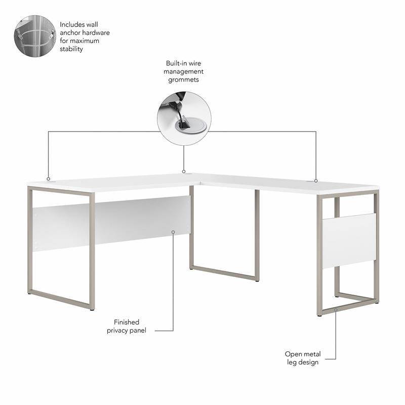 Hybrid 60W L Shaped Table Desk with Drawers in White - Engineered Wood