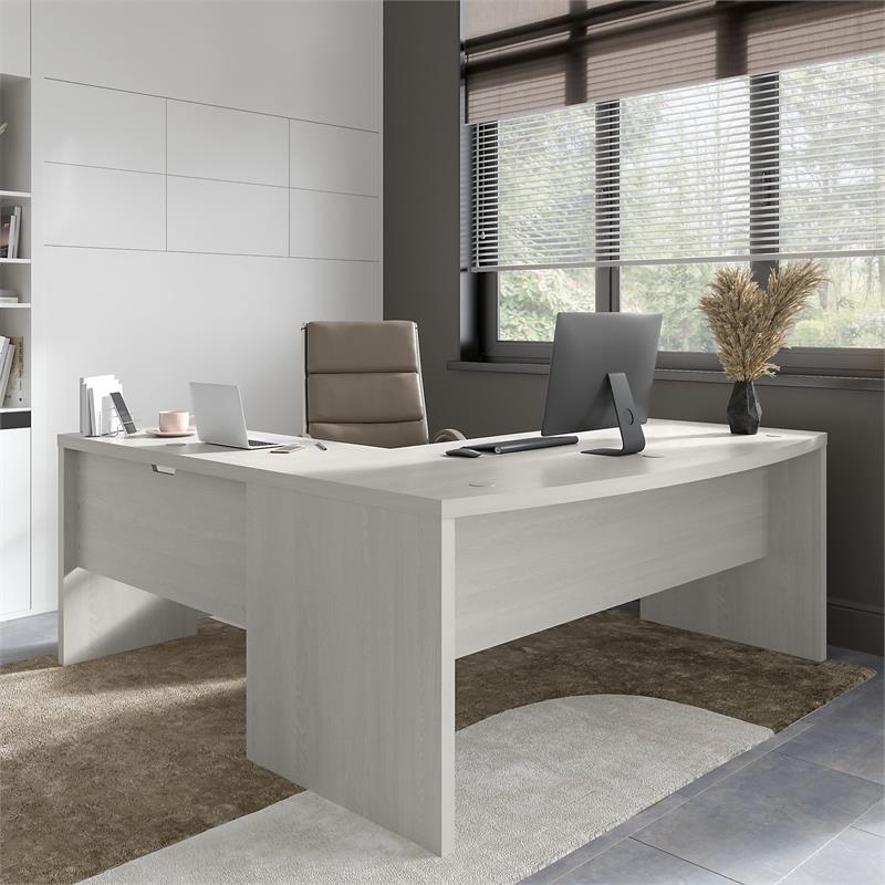 Echo 72W Bow Front L Shaped Desk in Gray Sand - Engineered Wood