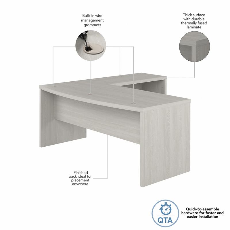 Echo 72W Bow Front L Shaped Desk in Gray Sand - Engineered Wood