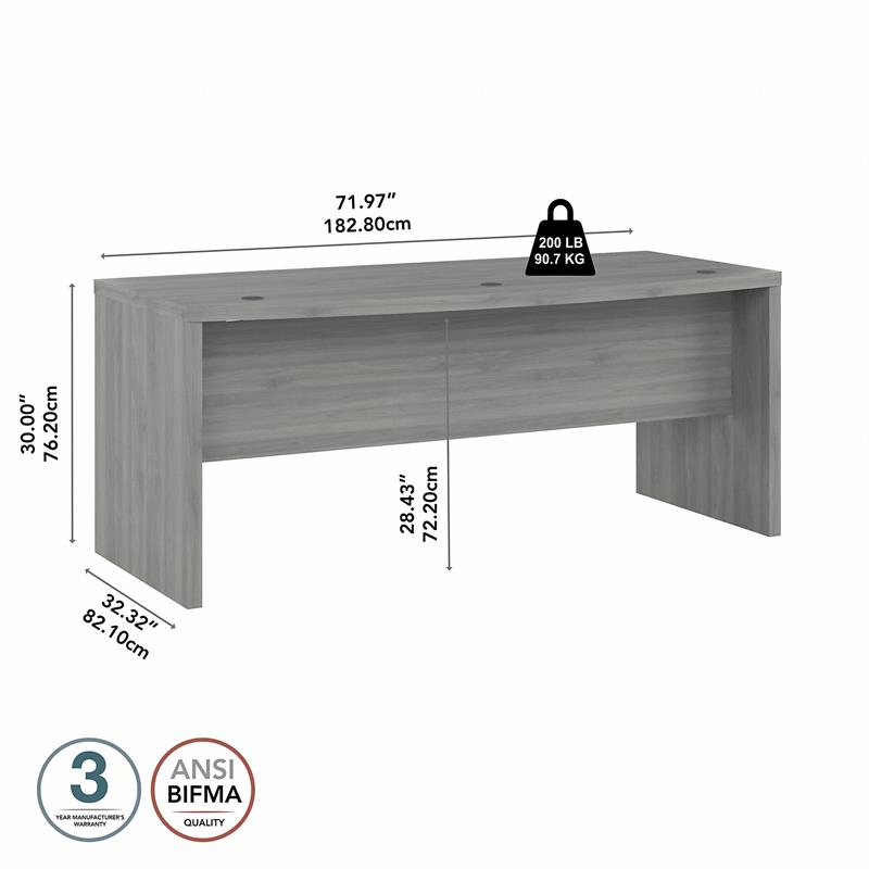 Echo 72W Bow Front Desk in Modern Gray - Engineered Wood