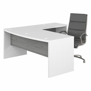 Echo 72W Bow Front L Shaped Desk and Chair Set in White & Gray - Engineered Wood