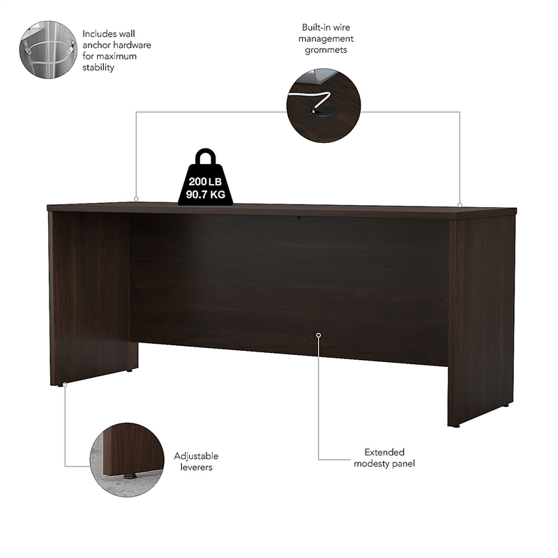 Studio C 72W x 24D Credenza Desk in Black Walnut - Engineered Wood
