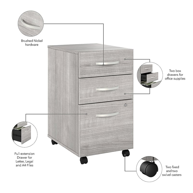 Studio A 3 Drawer Mobile File Cabinet in Platinum Gray - Engineered Wood