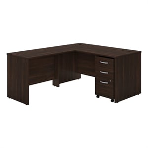 Studio C 60W x 30D L Shaped Desk with Drawers in Black Walnut - Engineered Wood