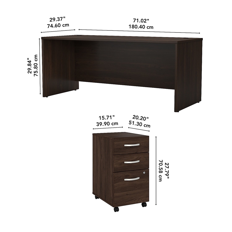 Studio C 72W x 30D Office Desk with Drawers in Black Walnut - Engineered Wood