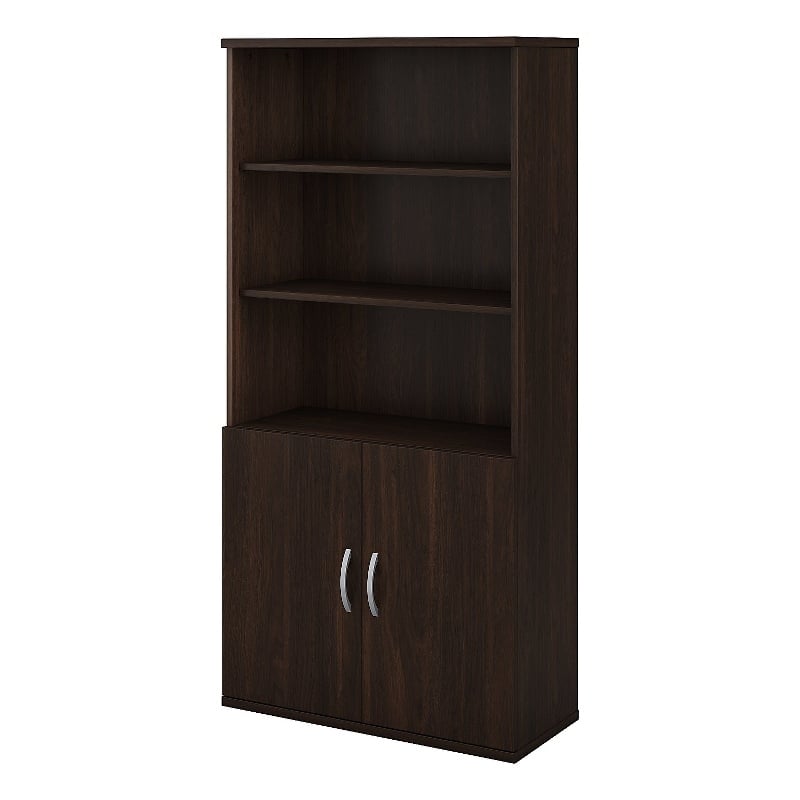 Studio C Tall 5 Shelf Bookcase with Doors in Black Walnut - Engineered Wood