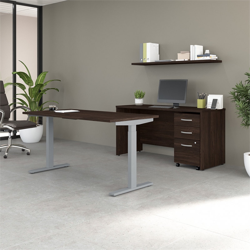 Studio C 60W Adjustable Standing Desk Set in Black Walnut - Engineered Wood