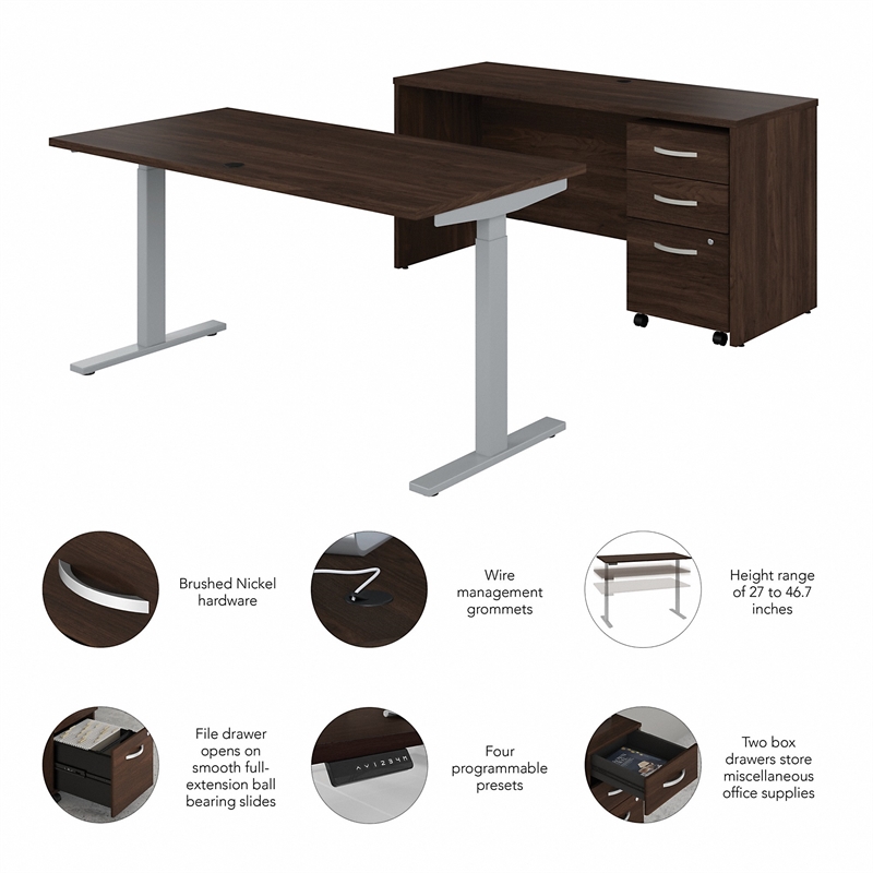 Studio C 60W Adjustable Standing Desk Set in Black Walnut - Engineered Wood