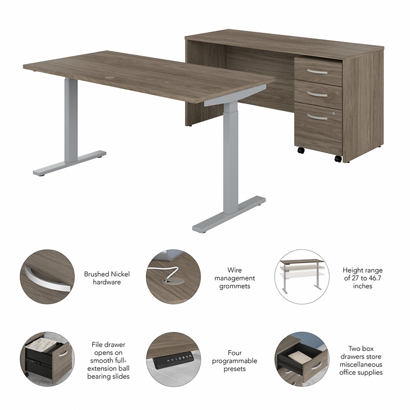 Studio C 60W Adjustable Standing Desk Set in Modern Hickory - Engineered Wood