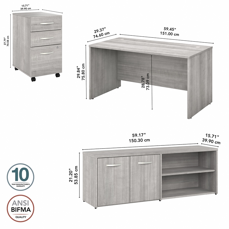 Studio C 60W Desk with Storage and Drawers in Platinum Gray - Engineered Wood