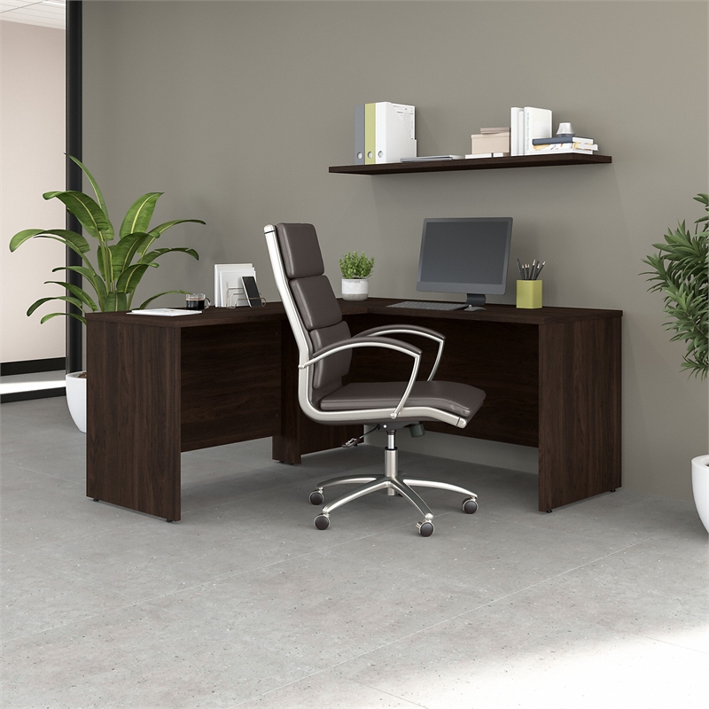 Studio C 60W L Shaped Desk with 42W Return in Black Walnut - Engineered Wood