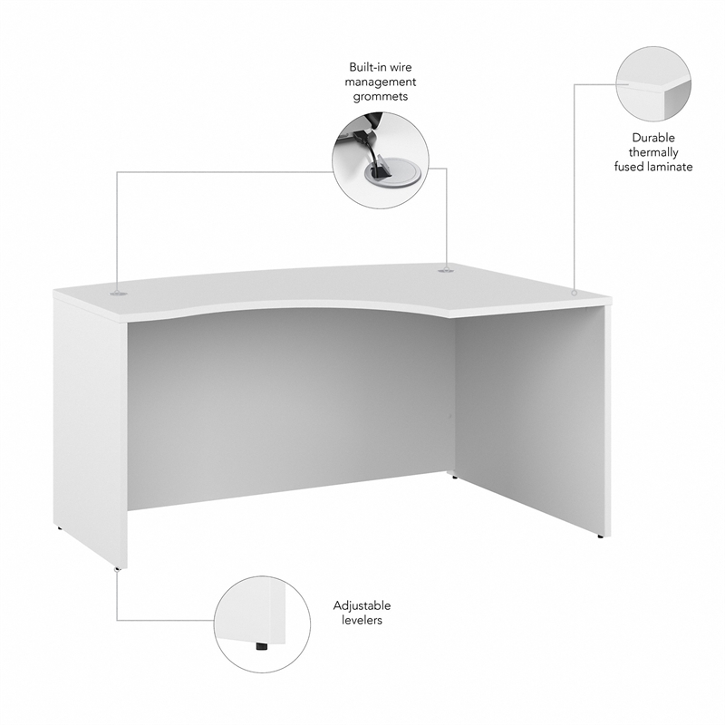 Studio C 60W x 43D Right Hand L-Bow Desk Shell in White - Engineered Wood
