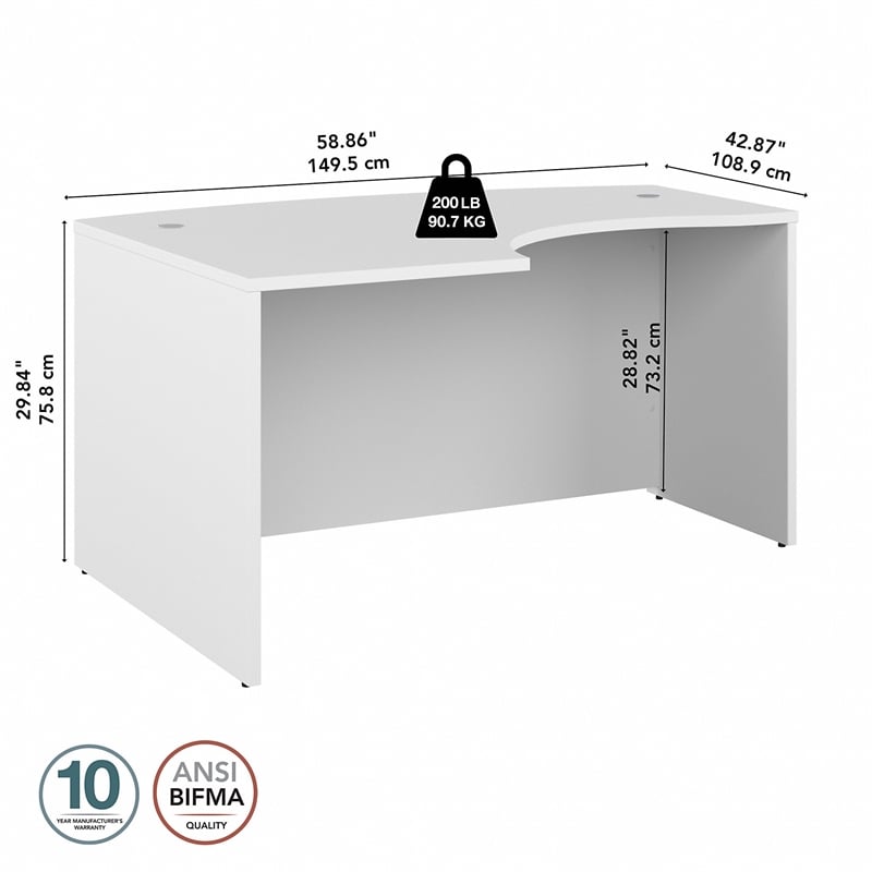 Studio C 60W x 43D Left Hand L-Bow Desk Shell in White - Engineered Wood