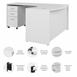 Studio C 60W Left Hand L-Bow Desk with Drawers in White - Engineered Wood