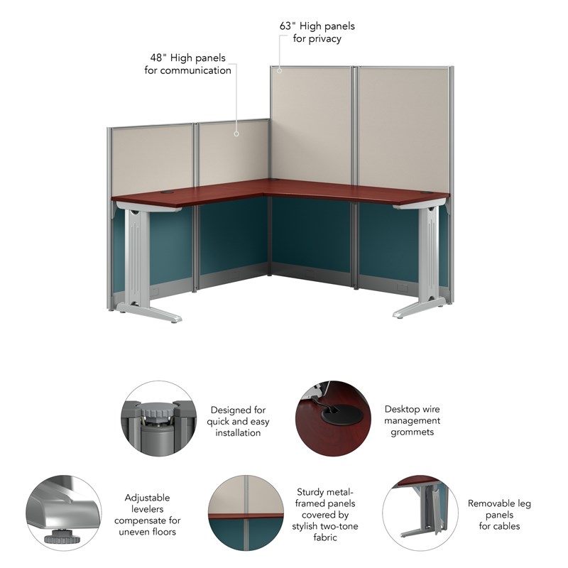 Office in an Hour 65W L Shaped Cubicle Desk in Hansen Cherry - Engineered Wood