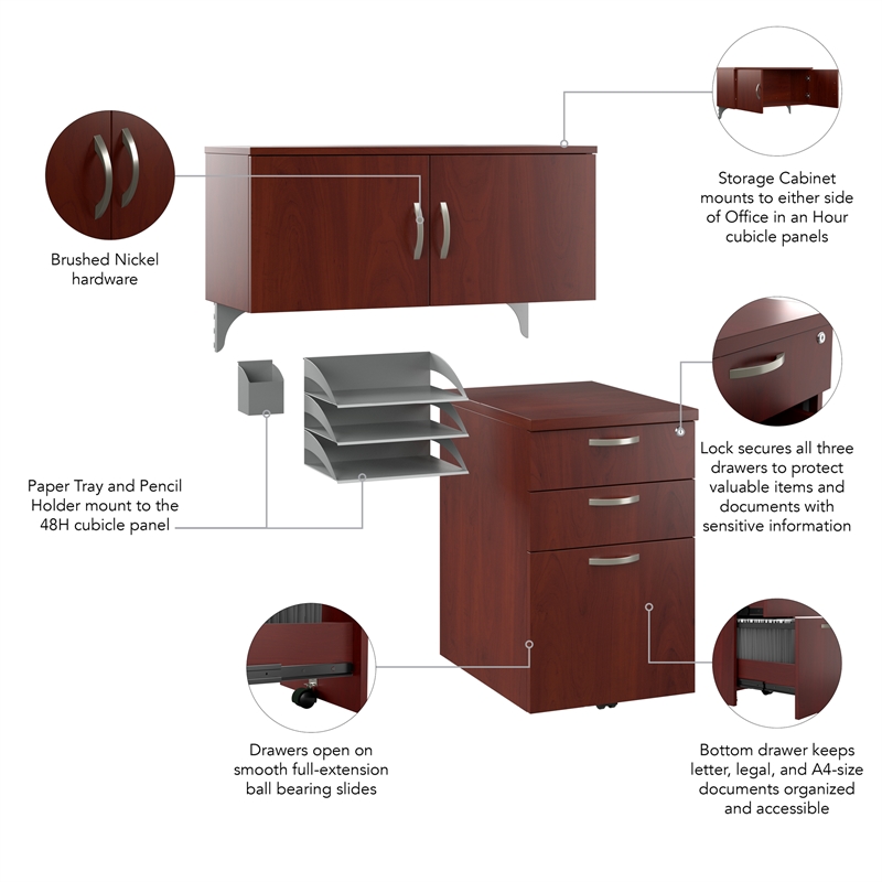 Office in an Hour Cubicle Storage Set in Hansen Cherry - Engineered Wood