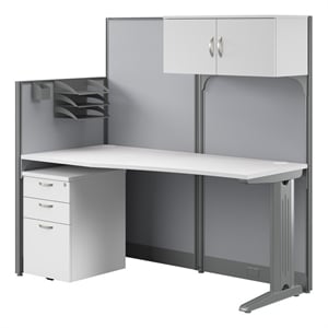 Office in an Hour 65W Cubicle Desk with Storage in Pure White - Engineered Wood
