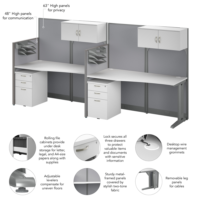 Office in an Hour 2 Person Cubicle Desk Set in Pure White - Engineered Wood