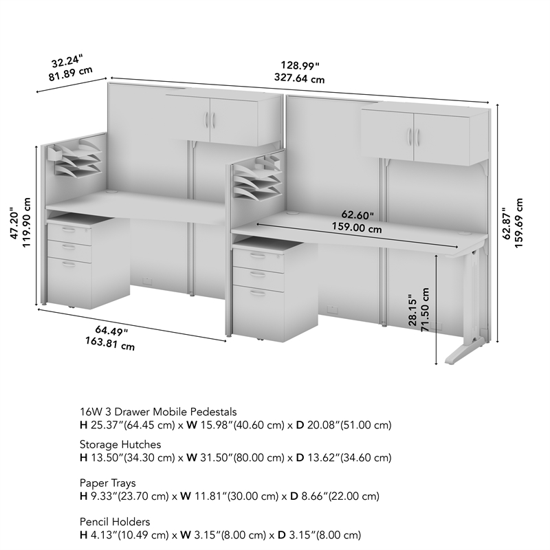 Office in an Hour 2 Person Cubicle Desk Set in Pure White - Engineered Wood