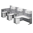 Office in an Hour 3 Person L Cubicle Desk Set in Pure White - Engineered Wood