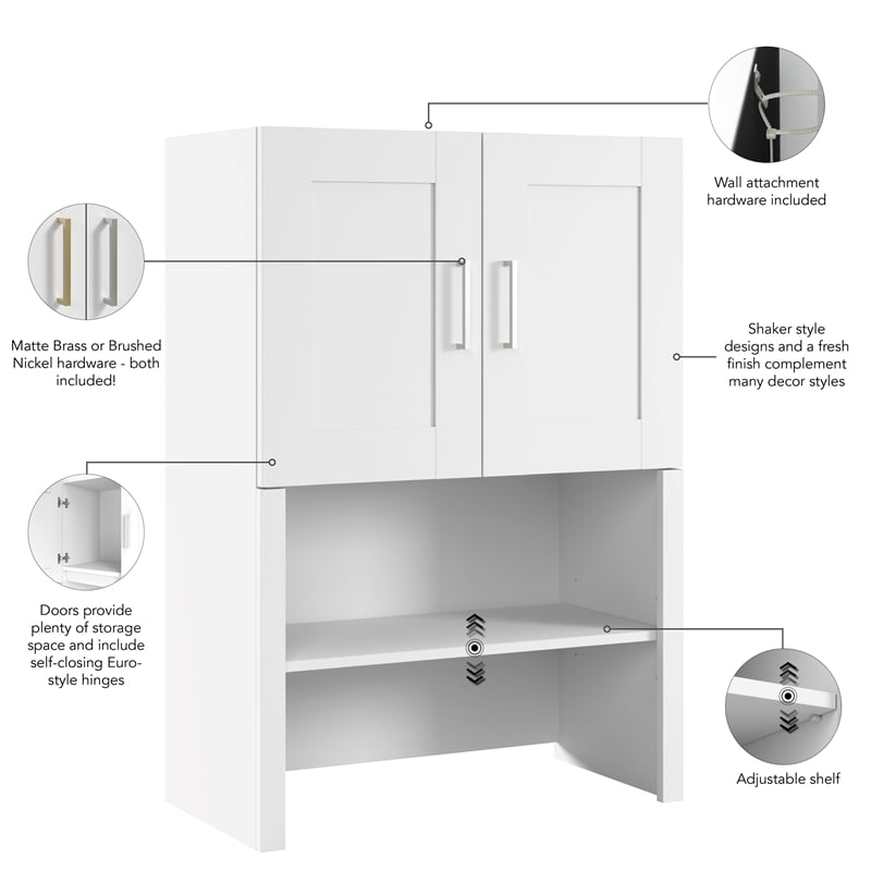 Hampton Heights 30W Bookcase Hutch in White - Engineered Wood