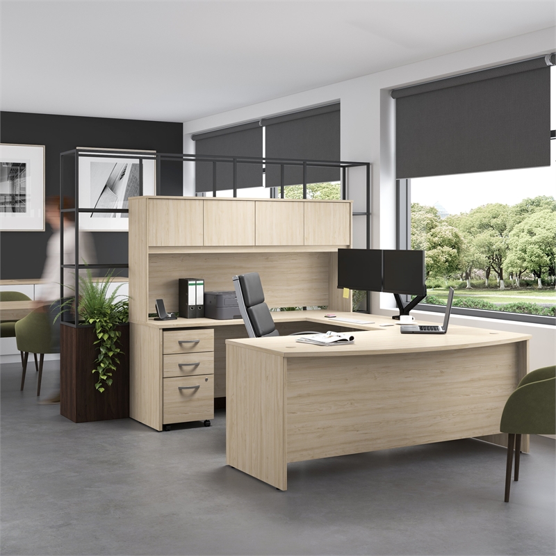 Studio C 72W U Shaped Desk with Hutch & Drawers in Natural Elm - Engineered Wood