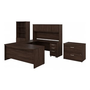 Studio C 72W U Desk with Hutch and Storage in Black Walnut - Engineered Wood