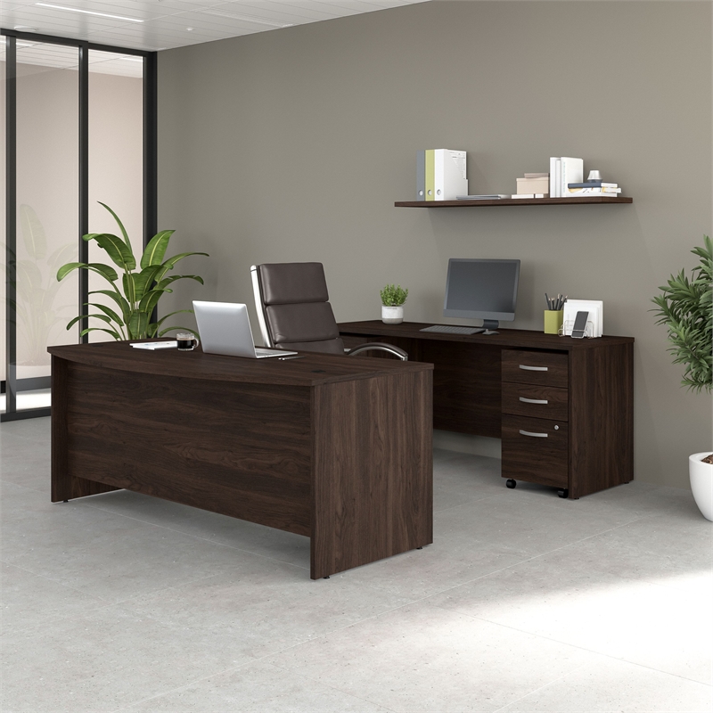 Studio C 72W Desk Set with File Cabinets in Black Walnut - Engineered Wood