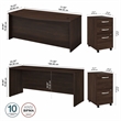 Studio C 72W Desk Set with File Cabinets in Black Walnut - Engineered Wood