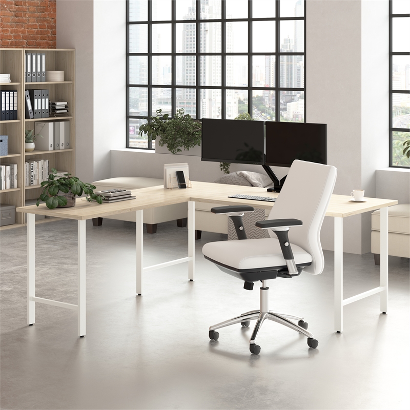 Hustle 72W L Shaped Computer Desk in Natural Elm - Engineered Wood