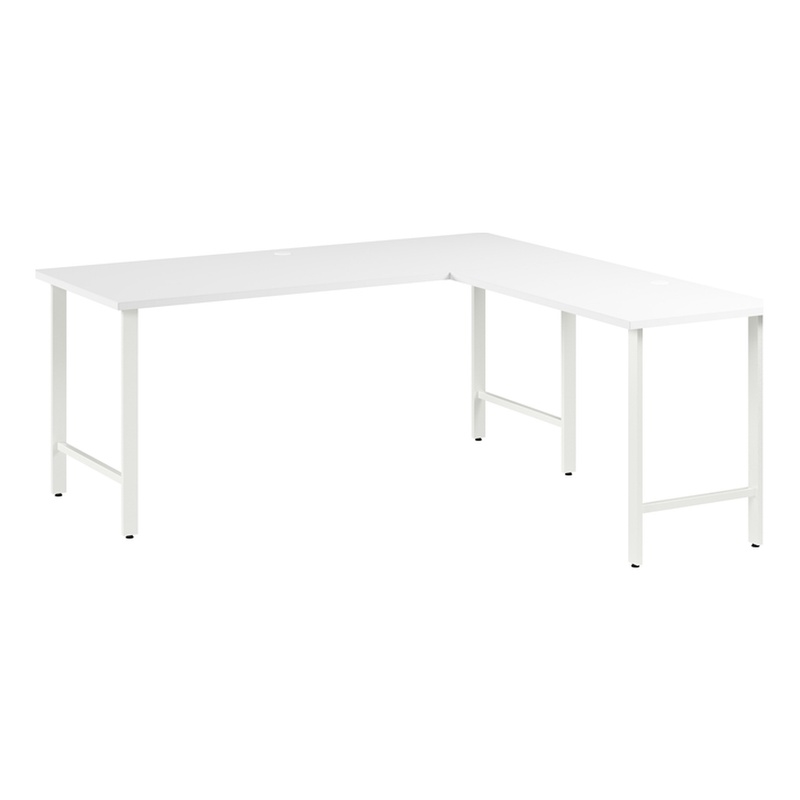 Hustle 72W L Shaped Computer Desk with Metal Legs in White - Engineered Wood
