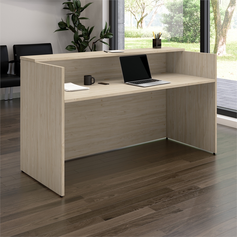 Arrive 72W x 30D Reception Desk with Shelf in Natural Elm - Engineered Wood