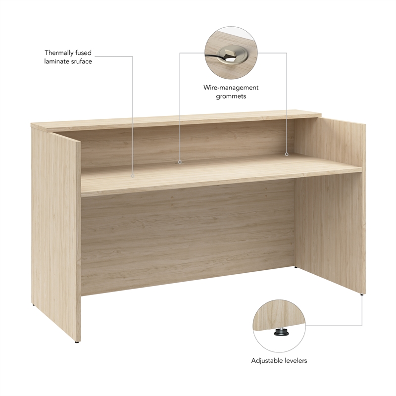 Arrive 72W x 30D Reception Desk with Shelf in Natural Elm - Engineered Wood